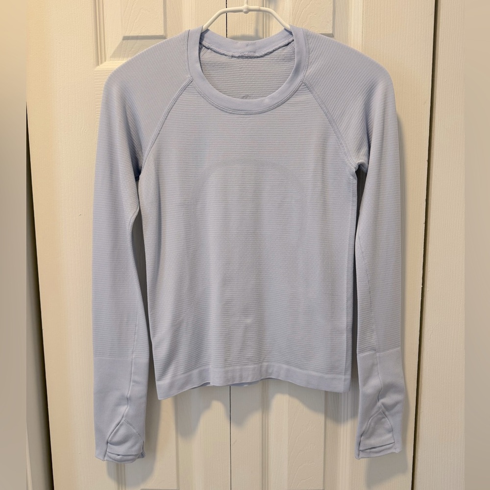 Lululemon Swiftly Tech Long-Sleeved Shirt in Light Blue (Size 2).